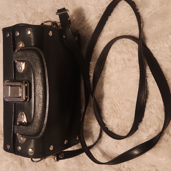 Vintage 90s Y2K Black Box Bag Handbag Purse With SILVER - Picture 3 of 5